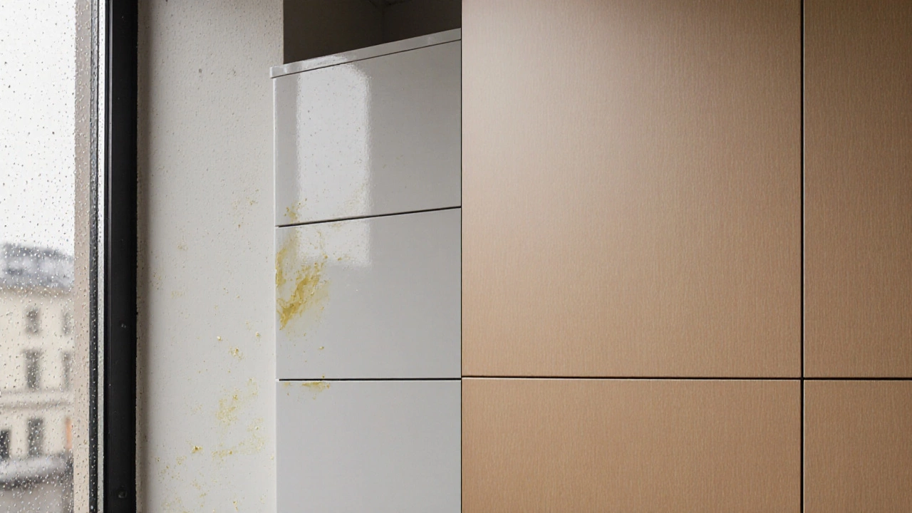 Сравнение глянца с пятнами и матового покрытия без повреждений.