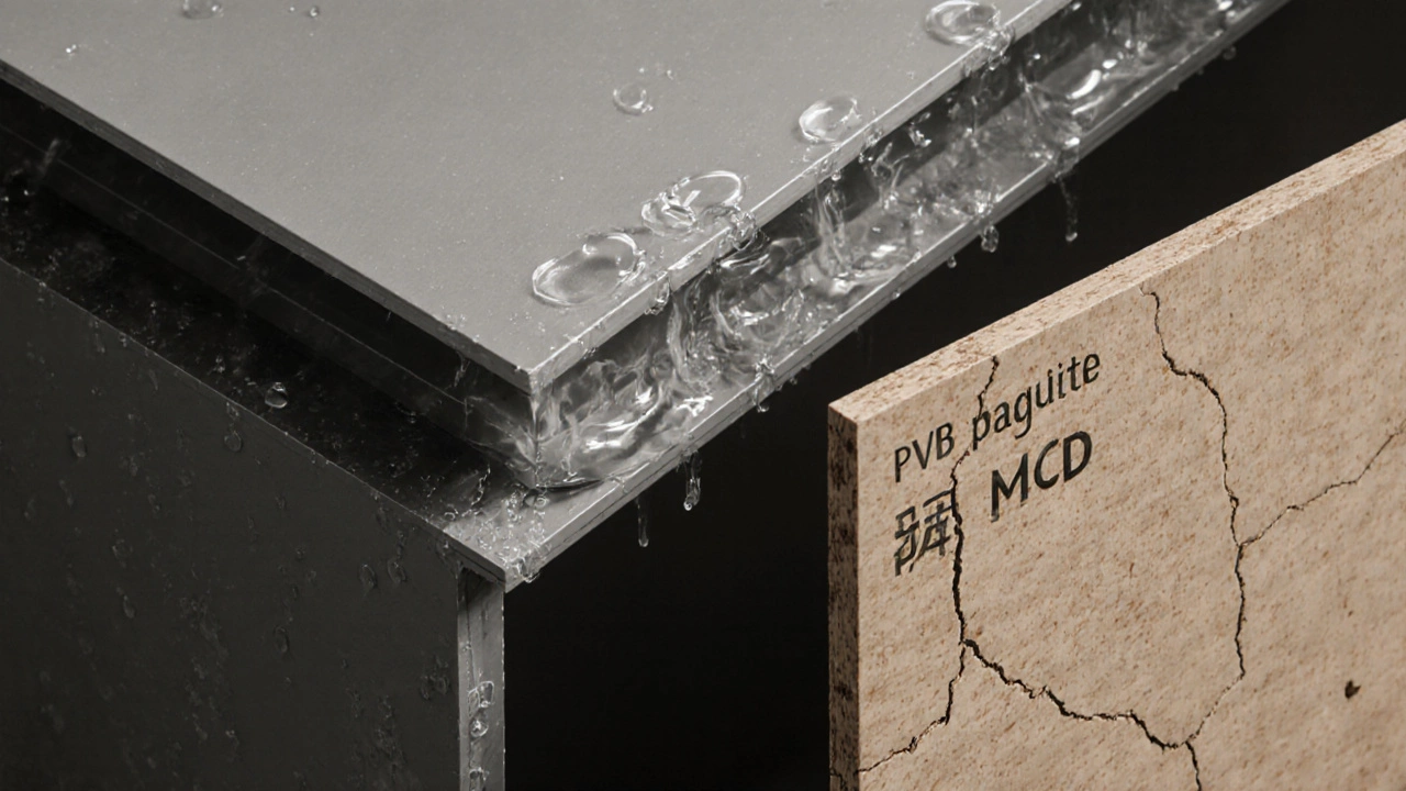 Сравнение структуры ПВХ-панели и разбухшей ДСП в разрезе.