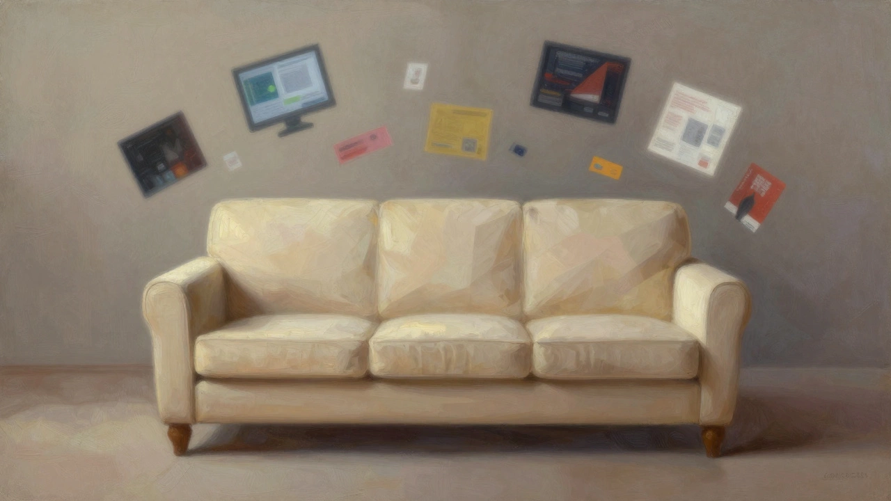 Бежевый диван как остров спокойствия среди хаоса современной жизни.