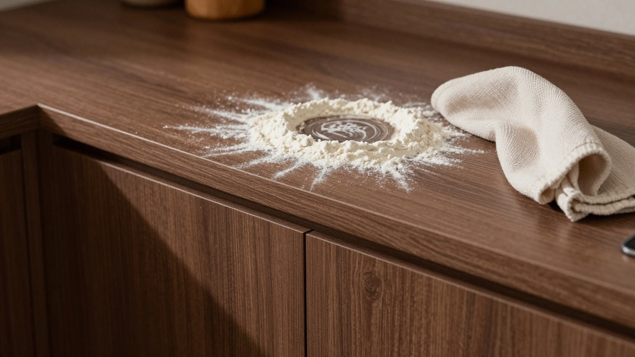 Шоколадно-коричневый фасад с текстурой дерева, на котором естественно сливаются крошки и жир.