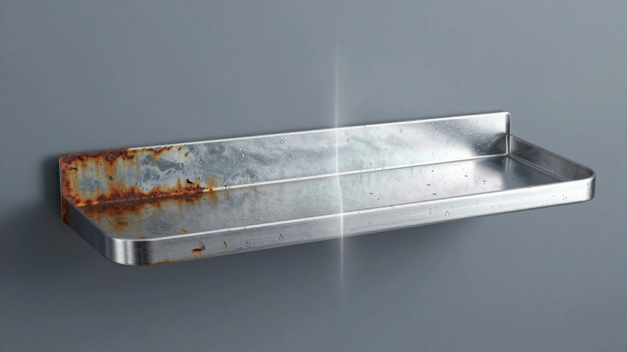 Сравнение ржавеющей и устойчивой полок в влажной среде.