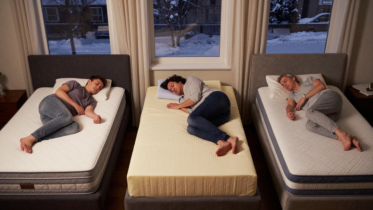 Три человека разных возрастов спят на адаптированных кроватях, символизируя персонализированный комфорт сна