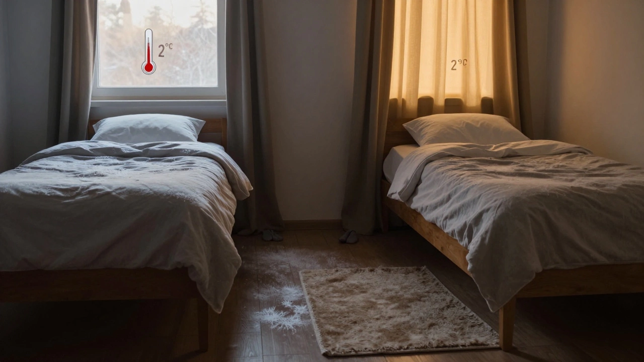 Две кровати в одной комнате: одна у окна — холодная, другая у стены — тёплая.