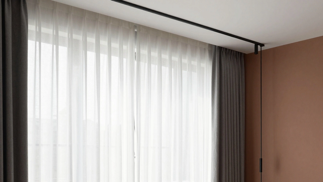 Минималистичные шторы от потолка до пола в гостиной