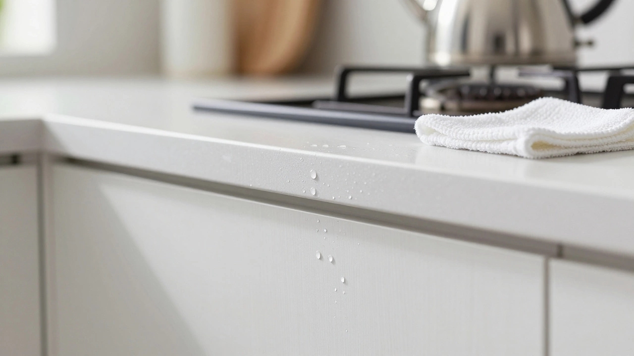 Поверхность ПВХ-фасада с каплями воды, не впитывающими в материал