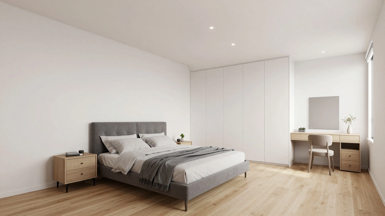 Просторная спальня демонстрирует правильное размещение мебели по размерам