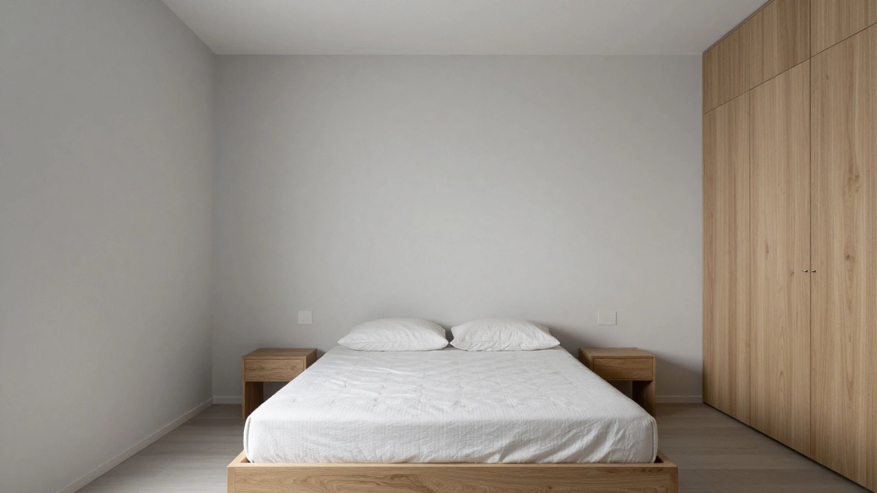 Пространство спальни без зеркал напротив кровати и с удобными проходными зонами