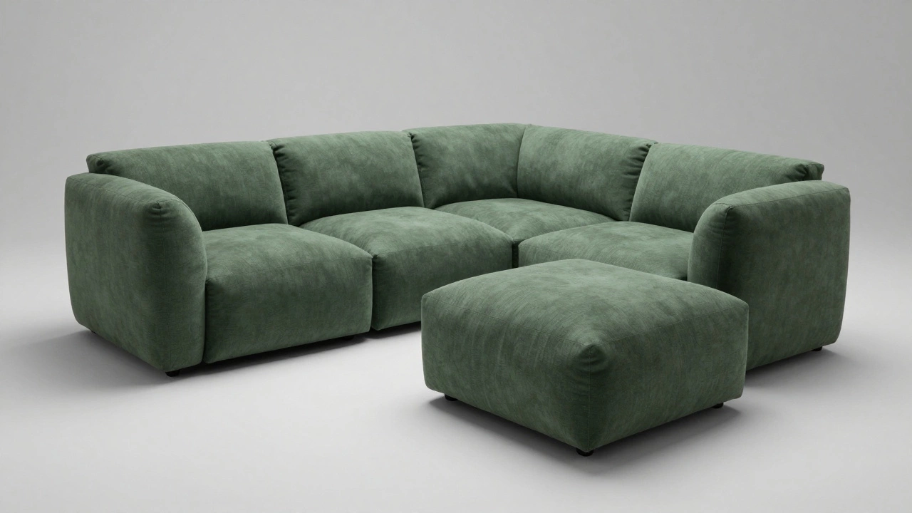 Модульный диван из секций глубокого шалфейного цвета на нейтральном фоне