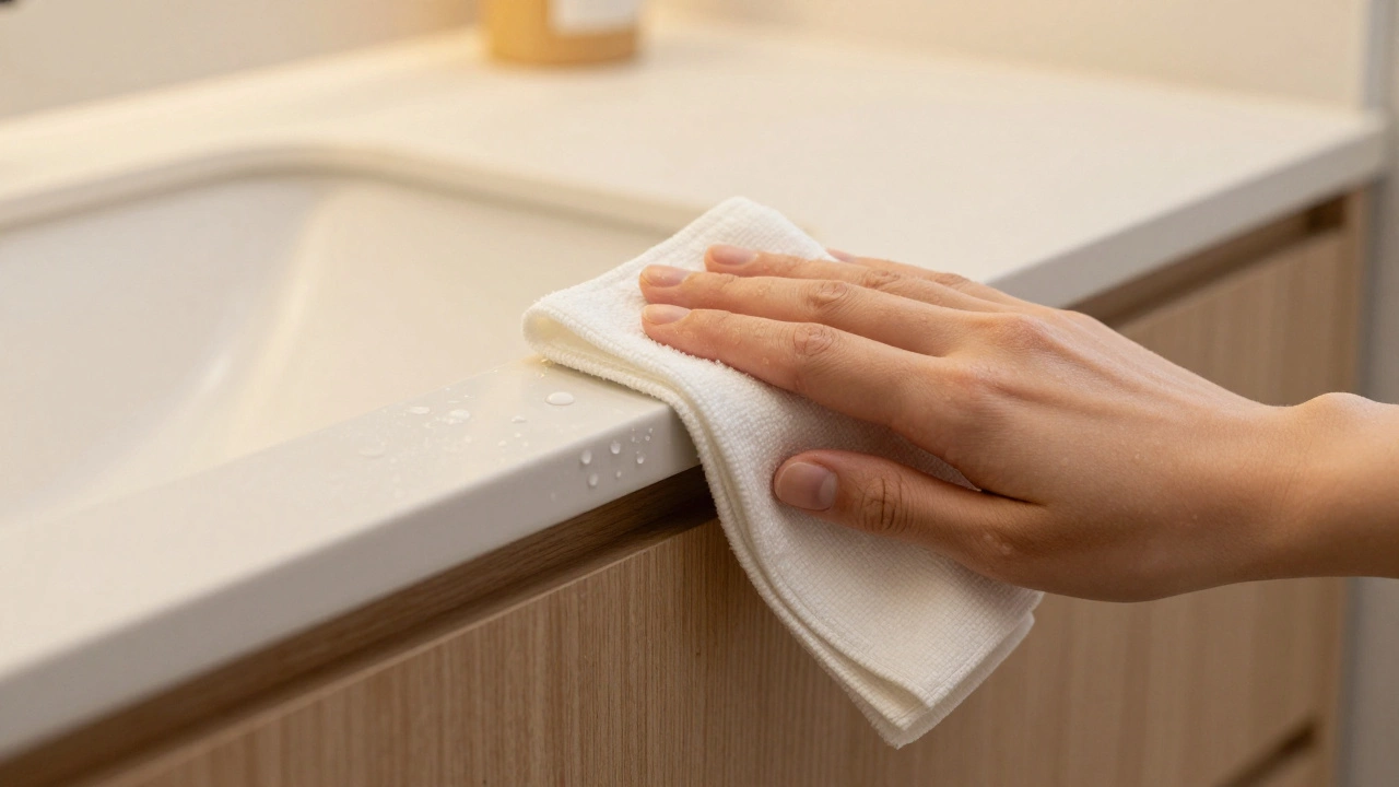 Процесс ухода за мебелью из МДФ с помощью салфетки из микрофибры