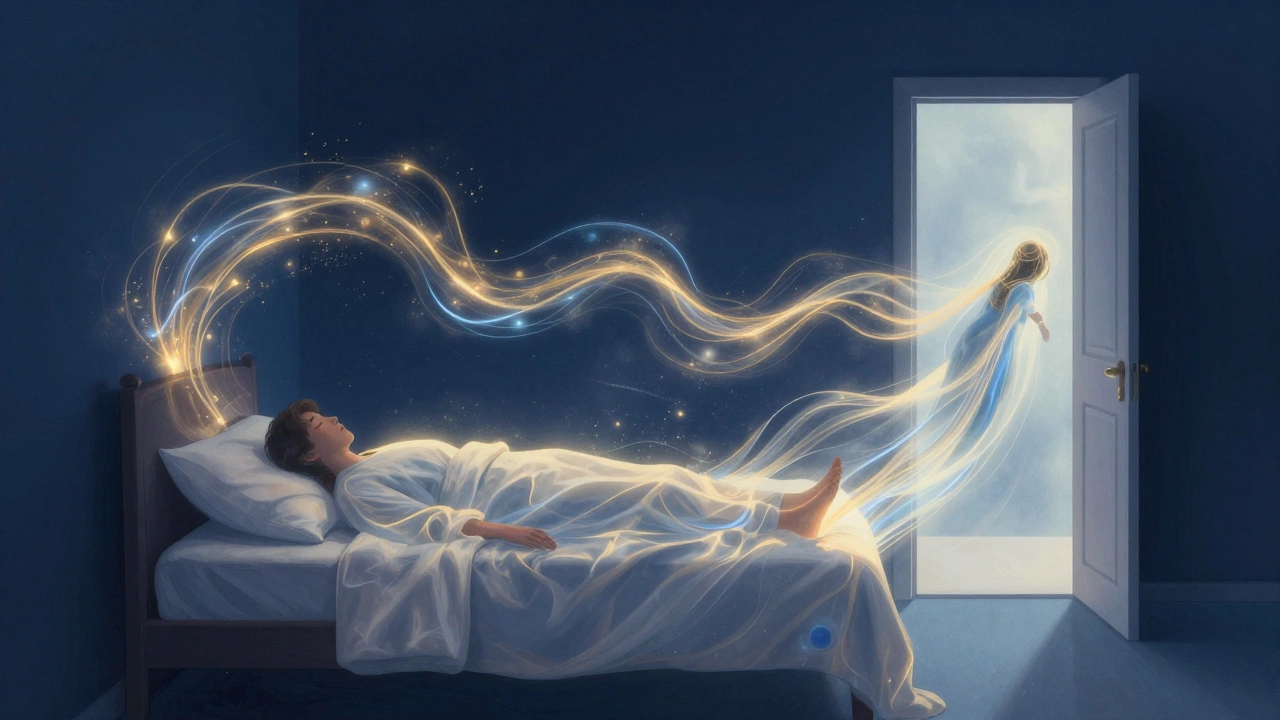 Схематичное изображение потоков энергии Ци, покидающих спящего человека