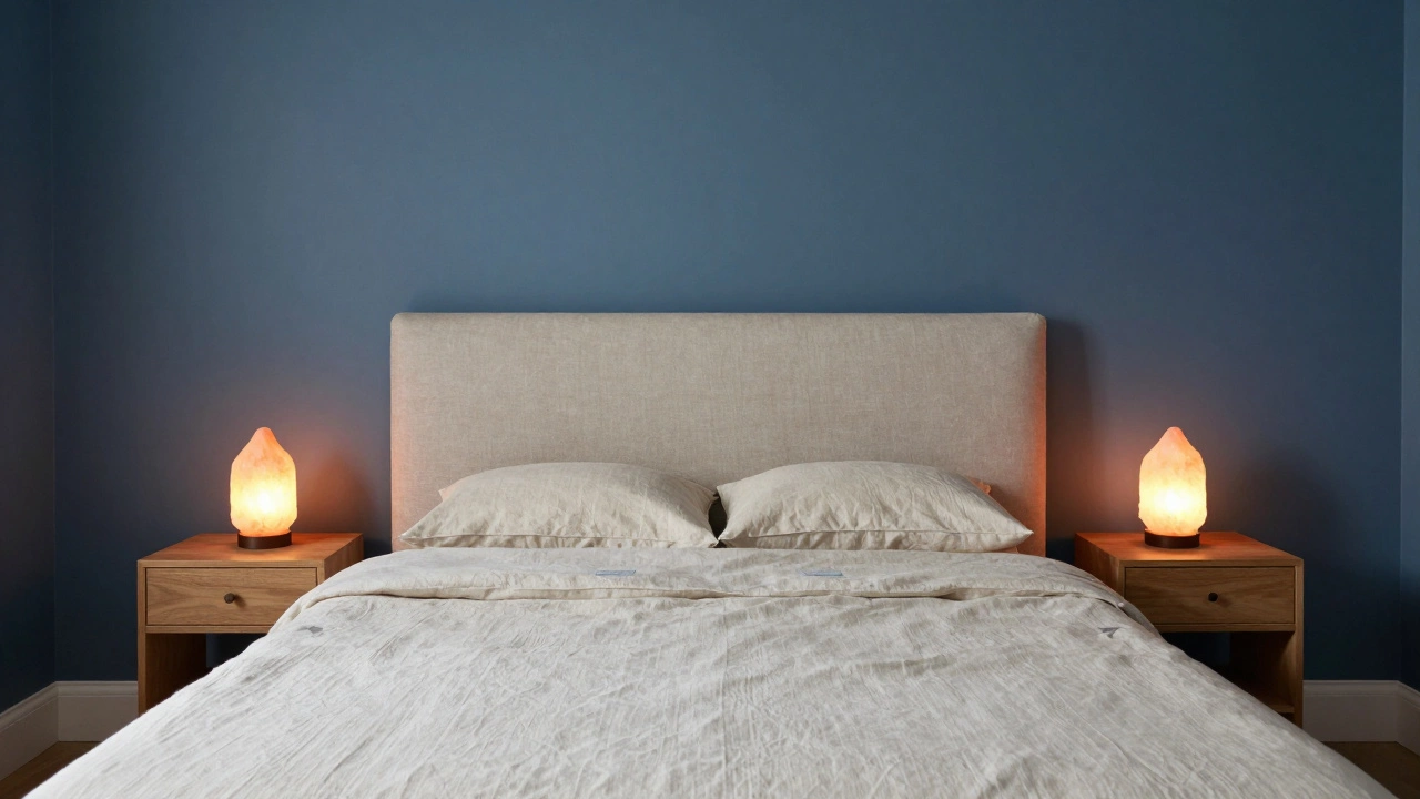 Симметричный интерьер спальни с натуральными материалами и мягким освещением для глубокого сна
