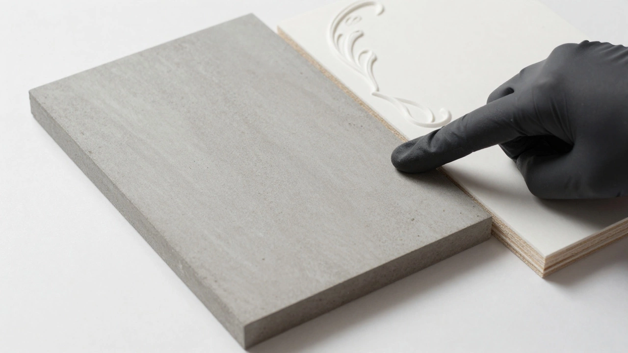 Сравнение текстур матового HPL-пластика и резного МДФ